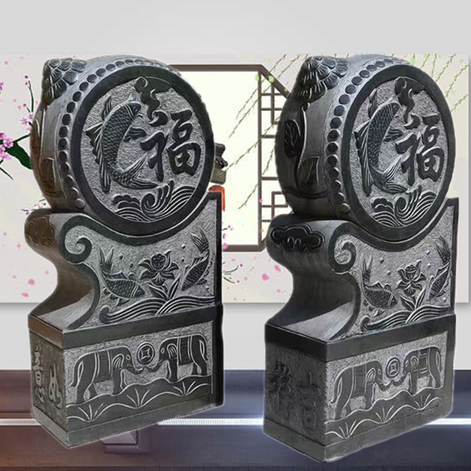 石雕青石门墩抱鼓石一对仿古石门鼓石墩家用户外别墅庭院门口摆件
