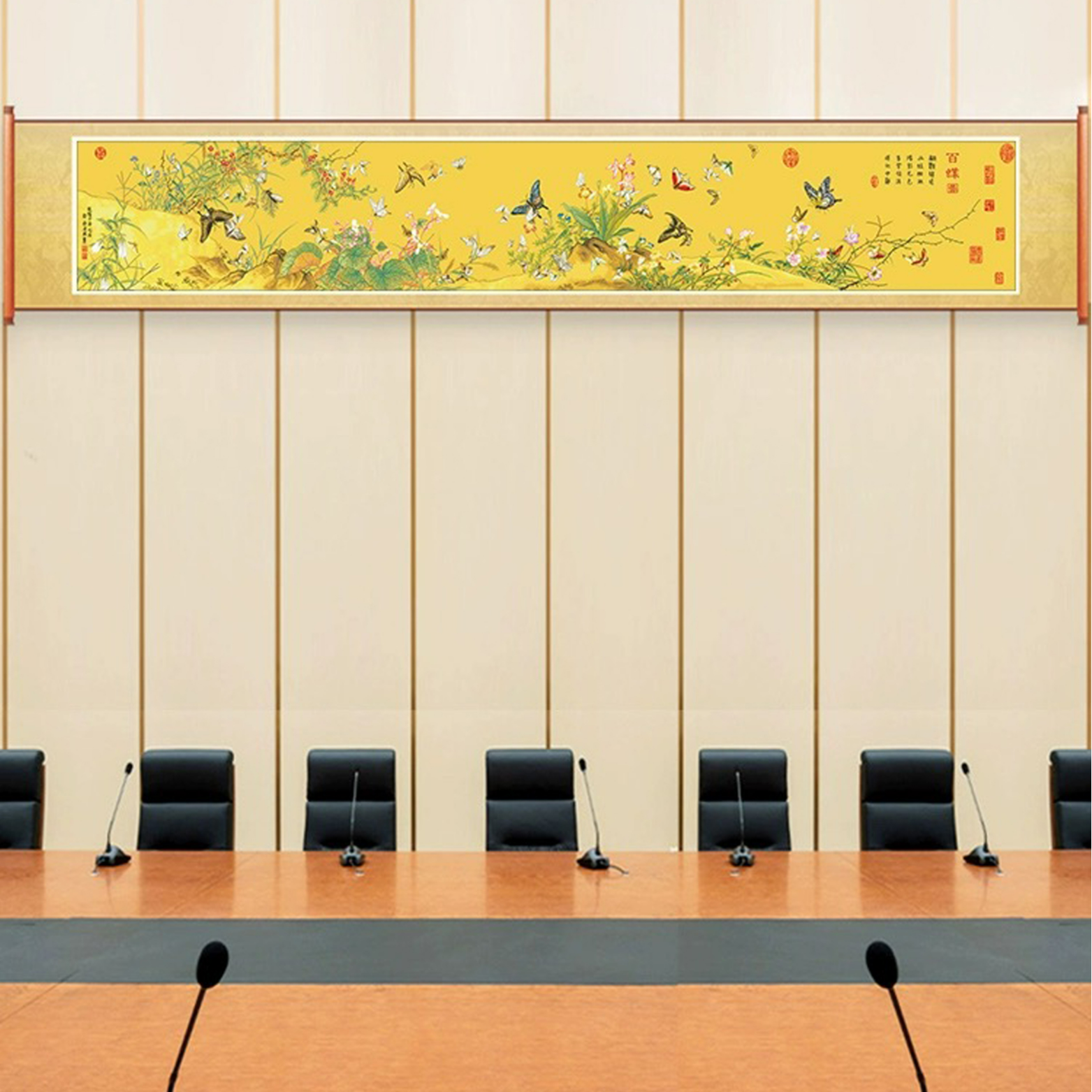 【古绢布】83403全景百蝶图古绢布中格大格十字绣大会议室挂画