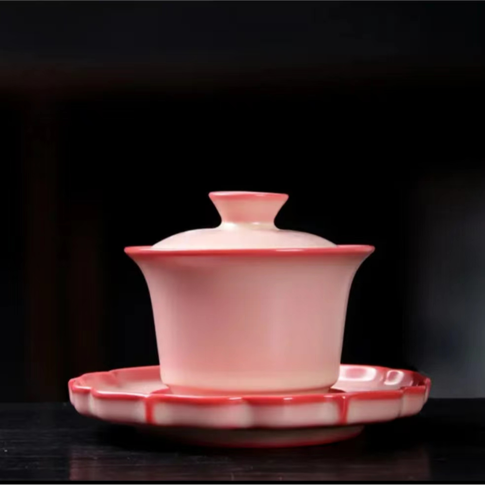 【时熙】红粉佳人猪油冻三才盖碗陶瓷马蹄泡茶碗精致高档家用茶具