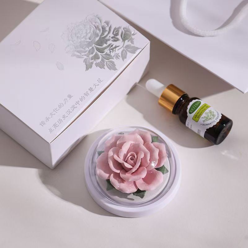 【时熙】玫瑰花香薰手工陶瓷捏花香插车载摆件家用茶具茶道香道精油