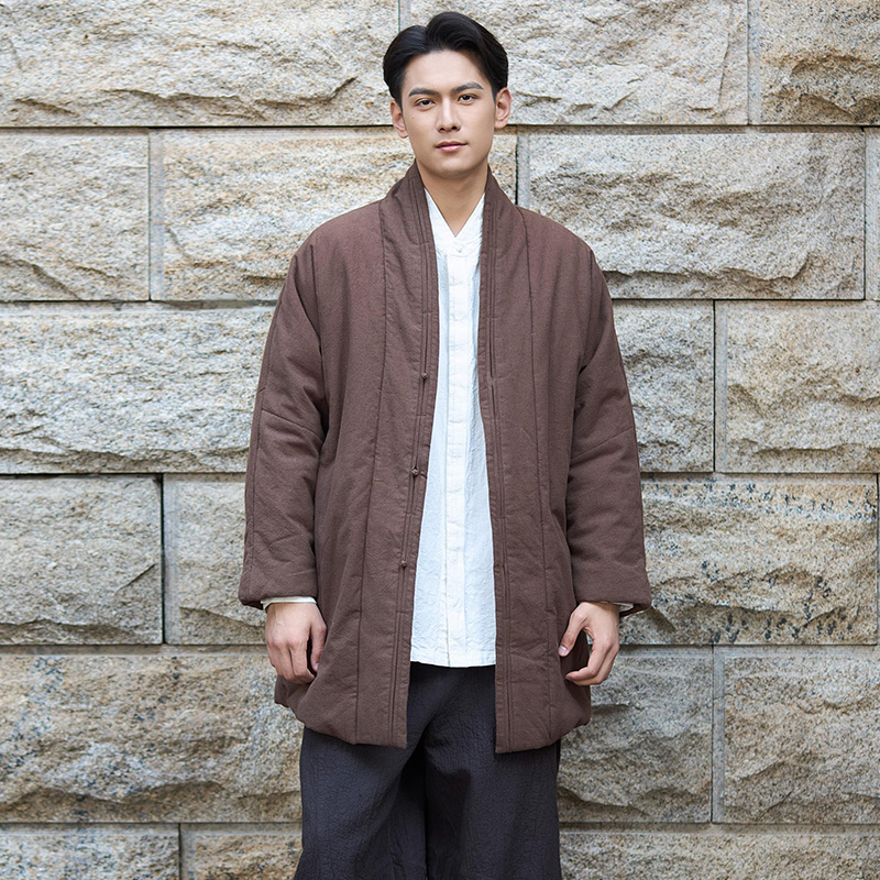【照本堂男装】棉麻三盘扣棉服30支冬季新款新中式一手长棉衣M12612