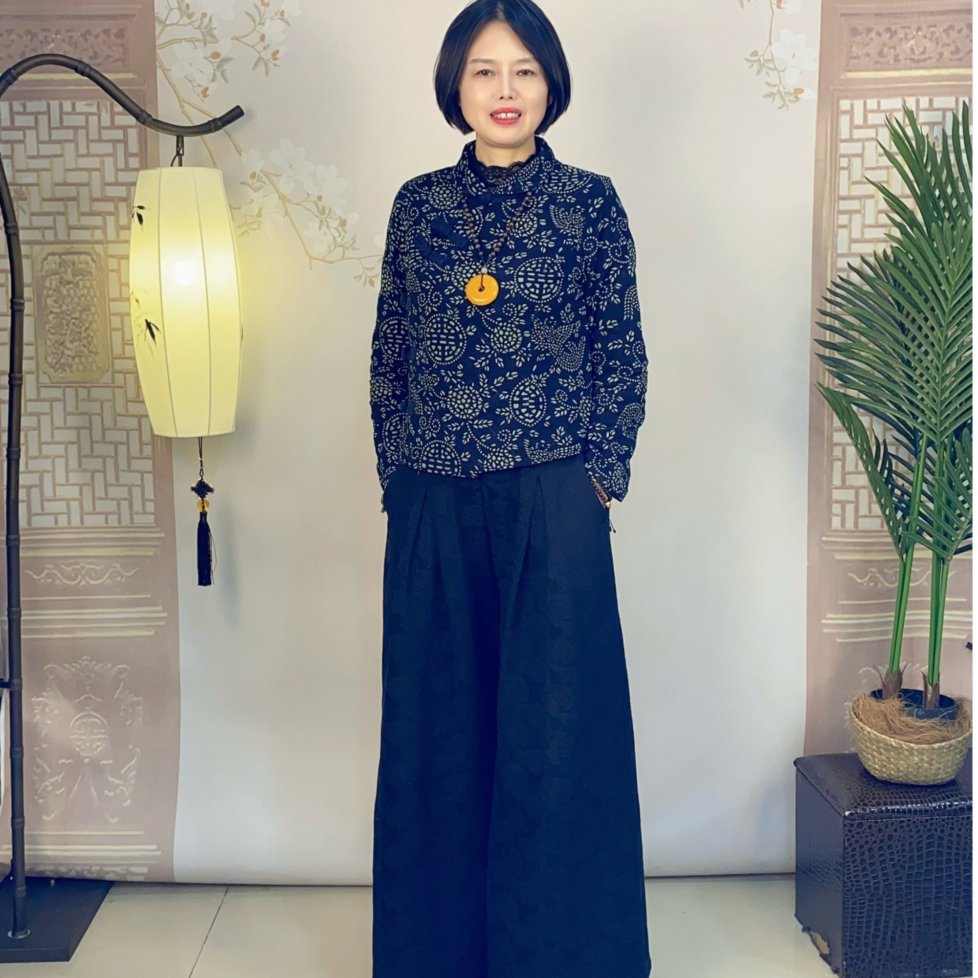 春秋新款民族风盘扣长袖宽松大码中老年妈妈装上衣女小衫8346