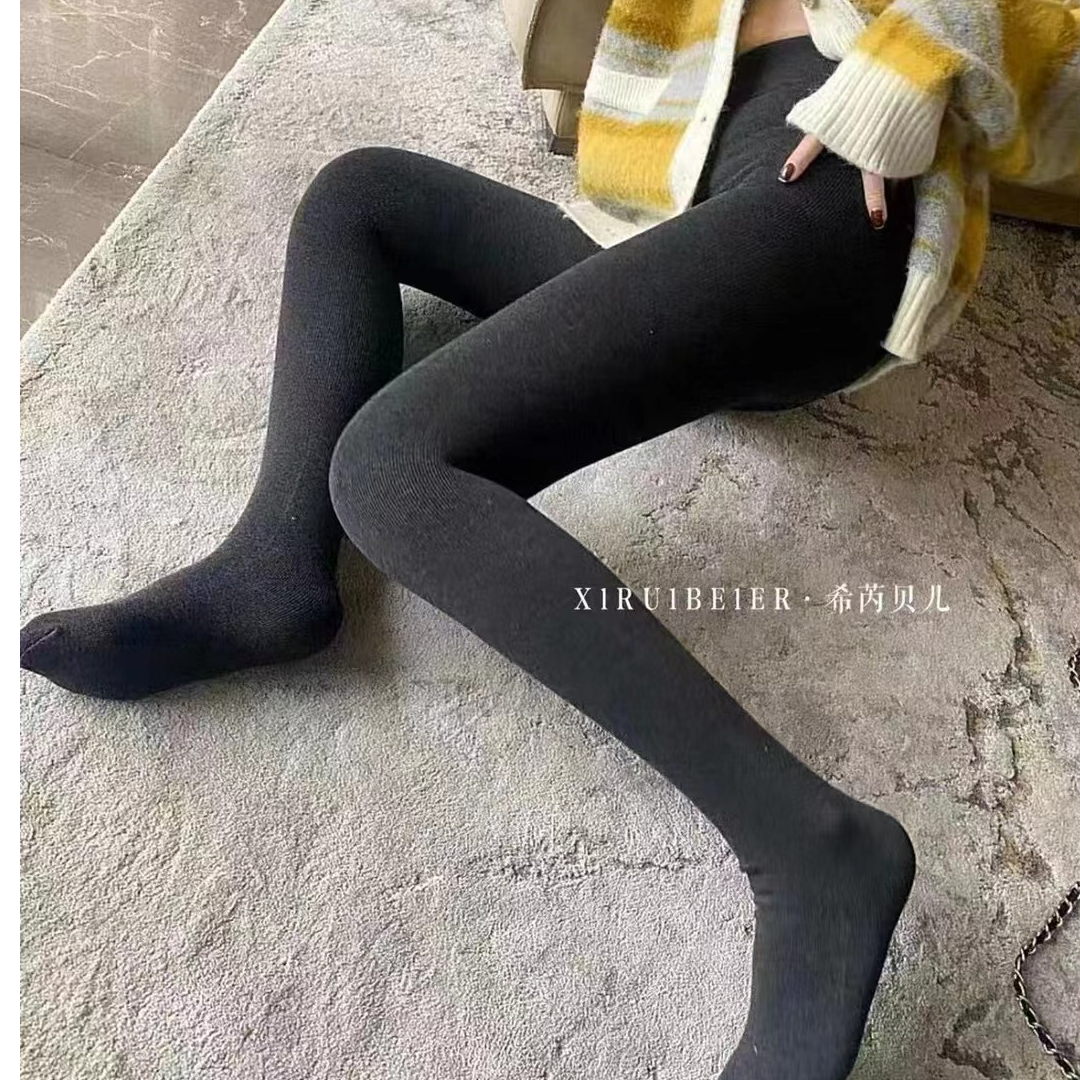 秋款韩系加绒百搭连脚袜裤