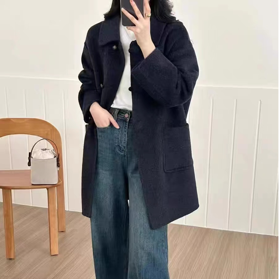秋冬韩系翻领单排扣高端双面大衣外套