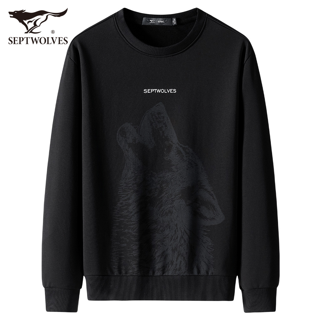 【啸天狼】七匹狼黑色卫衣男士25秋季新款宽松上衣圆领长袖打底男装