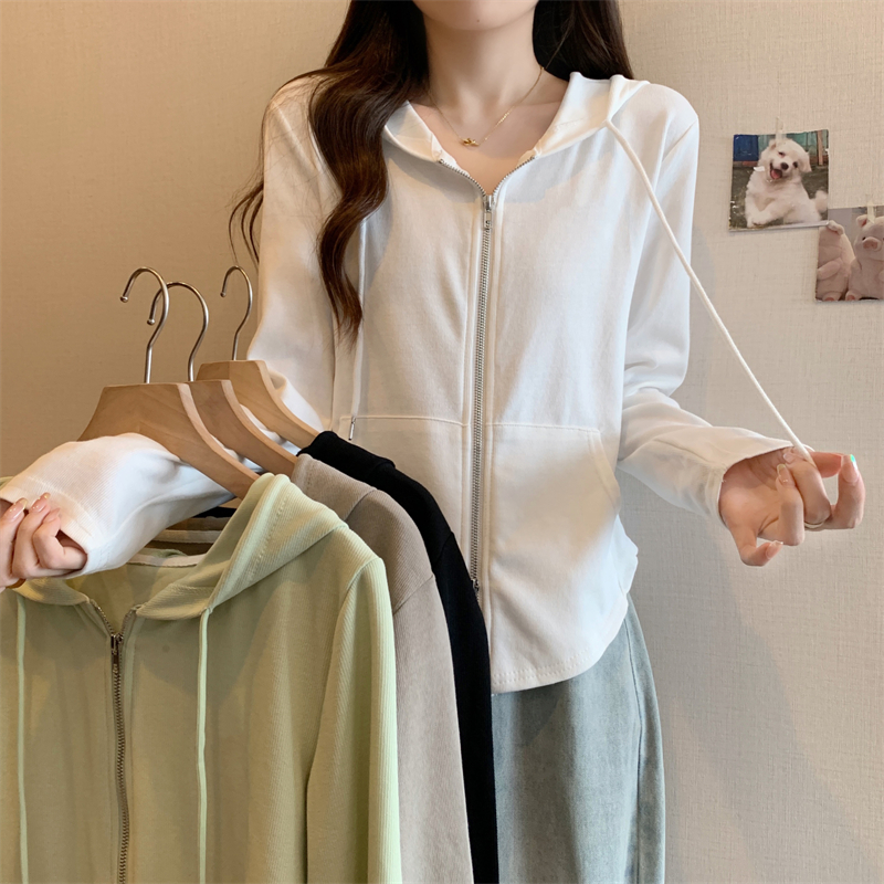 大码胖mm显瘦上衣服女春秋新款长袖开衫外套双头拉链洋气连帽卫衣