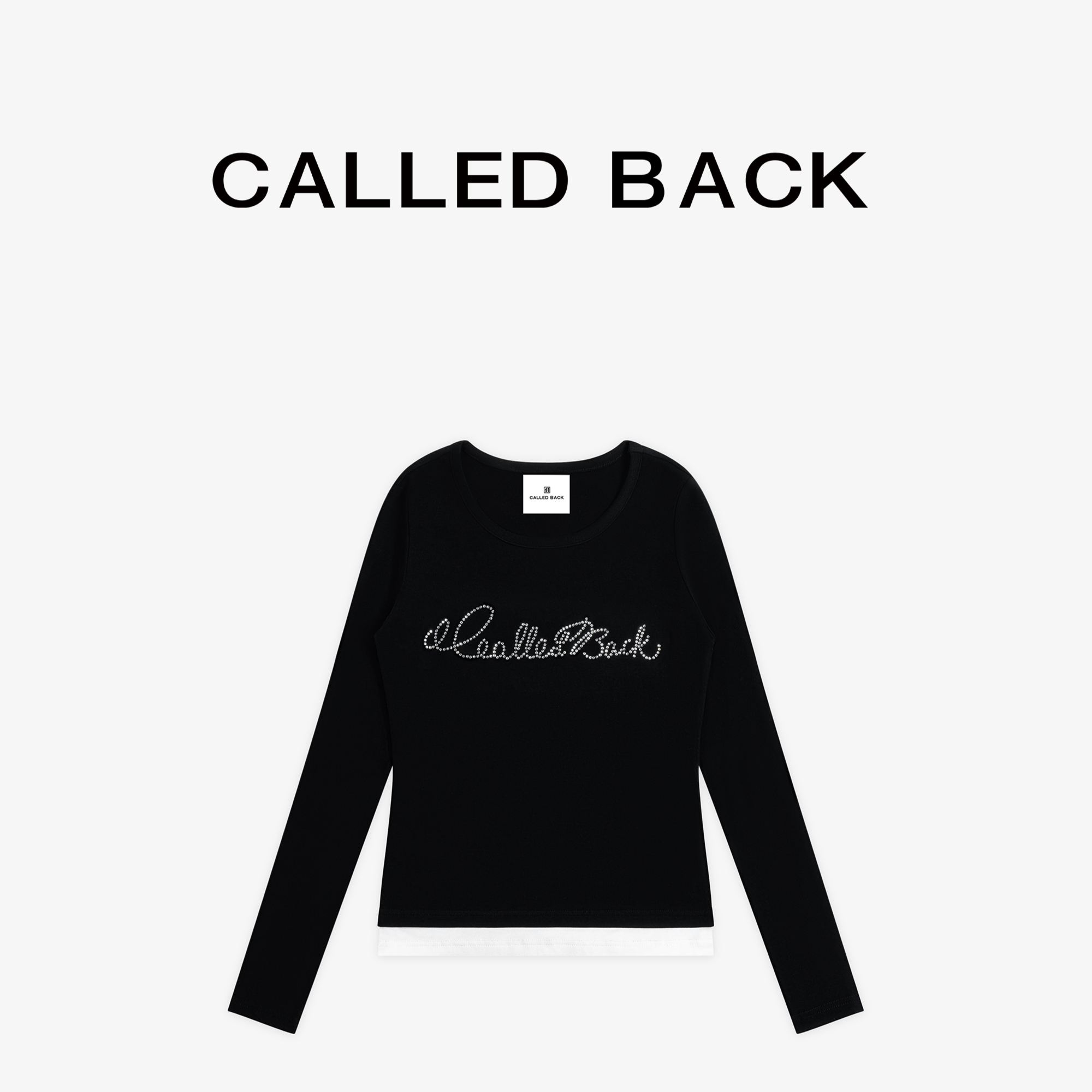 CALLED BACK秋季新款花体烫钻字母logo长袖T恤圆领假两件打底上衣