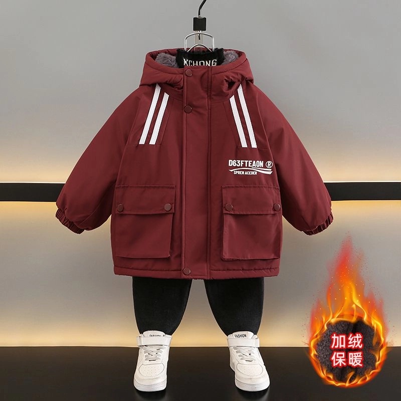 儿童加绒加厚冬季棉服外套宝宝棉衣男童秋冬装派克服2024新款洋气