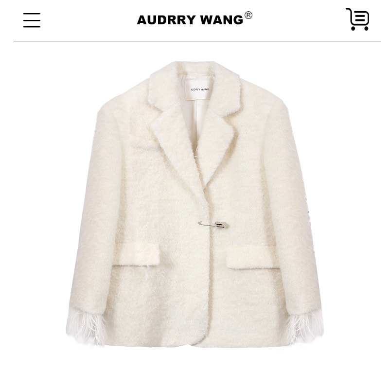  AUDREYWANG羽毛流苏呢料气质时尚女士设计师西装毛呢外套8773