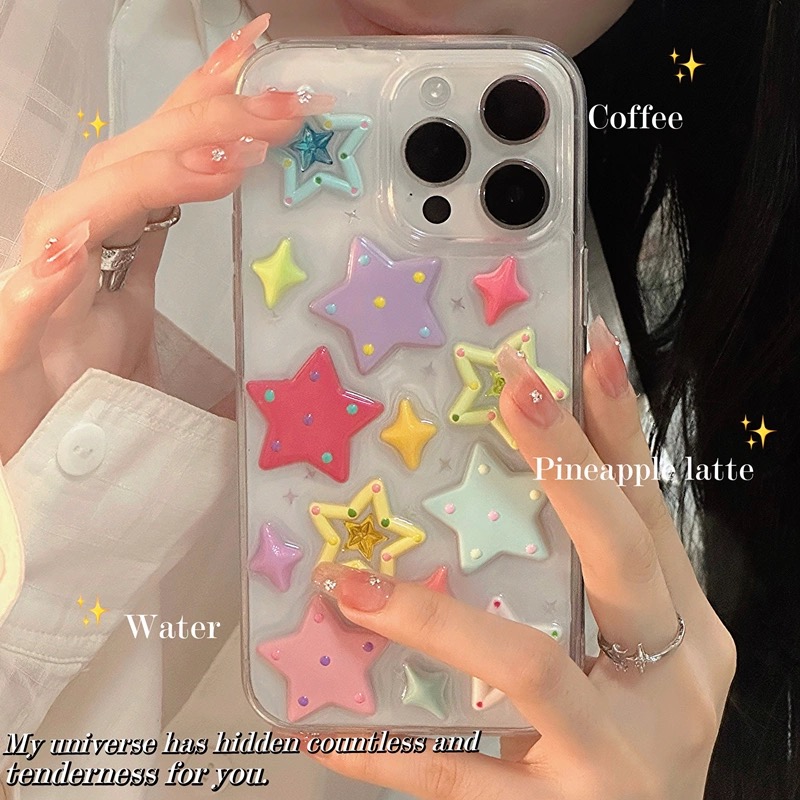 少女心多巴胺彩色星星适用苹果17vivo华为OPPO小米一加立体手机壳
