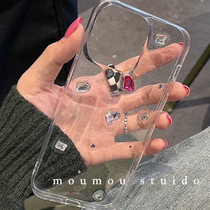 ins水钻适用苹果17手机壳16立体iPhone135promax透明保护套14plus