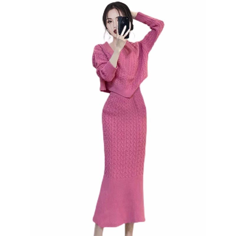 温柔风气质针织套装裙女2023秋季新款设计感高端轻奢包臀裙两件套