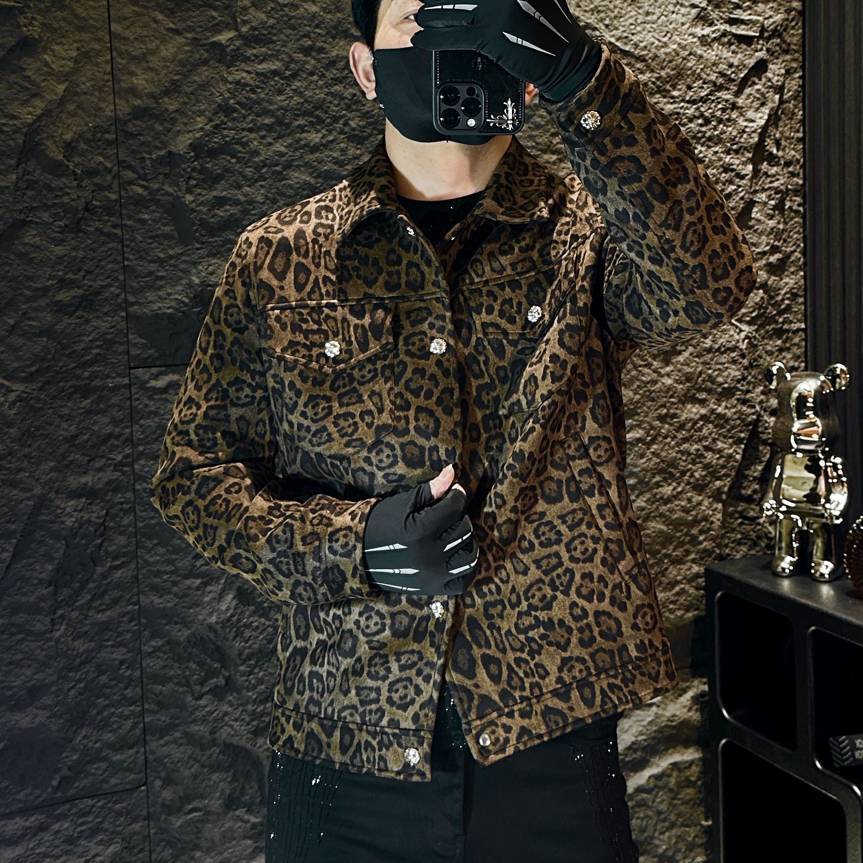 2024新款美式休闲复古豹纹潮流百搭加绒外套555