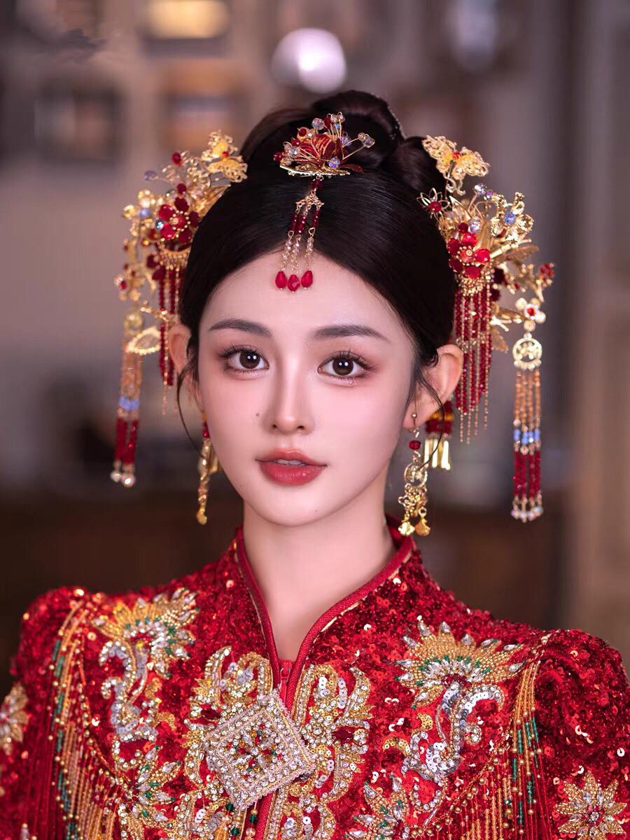 8580 婚嫁头饰 新娘简单红色大气气质婚饰显龄