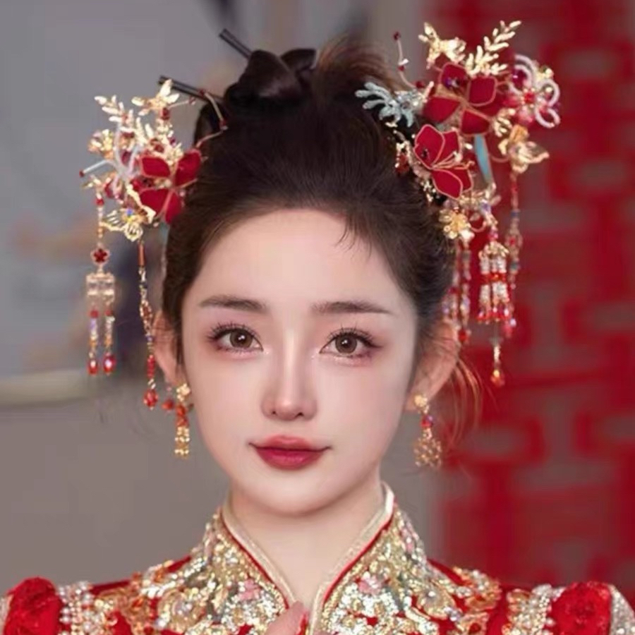 8413 婚嫁饰品新款新娘秀禾红金色百搭实用汉服古典新中式头饰