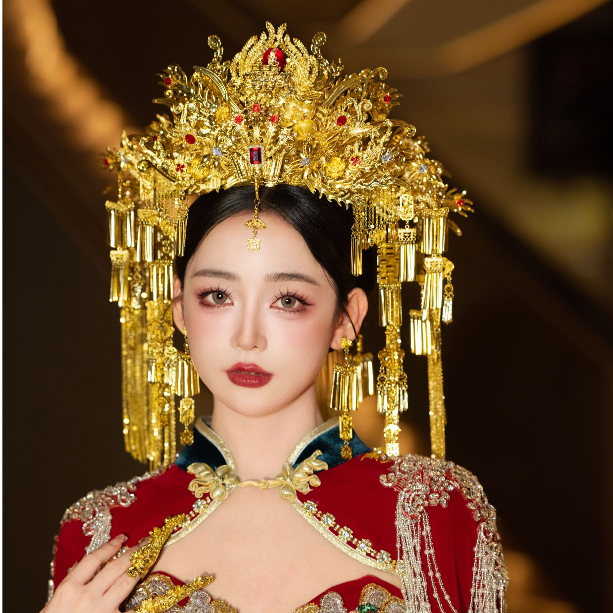 Z8111中式婚礼复古凤冠金色奢华大气古风龙凤褂汉服秀禾新娘头饰