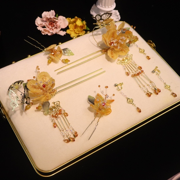 8505婚嫁饰品 新款新中式百搭精致花朵秀禾头饰汉服步摇古典配饰