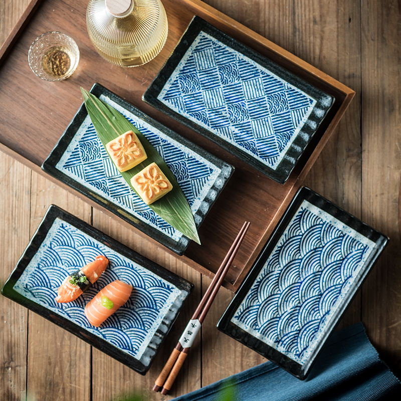 复古陶瓷长方盘日式寿司盘刺身盘子家用饺子盘串串烤盘餐盘子餐具