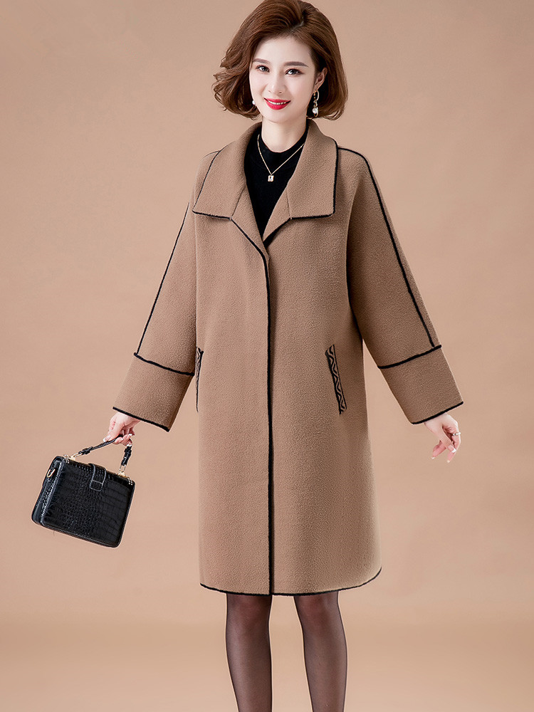 40-50岁双面绒大衣胖妈妈外套洋气中年女秋冬中老年春秋高贵风衣