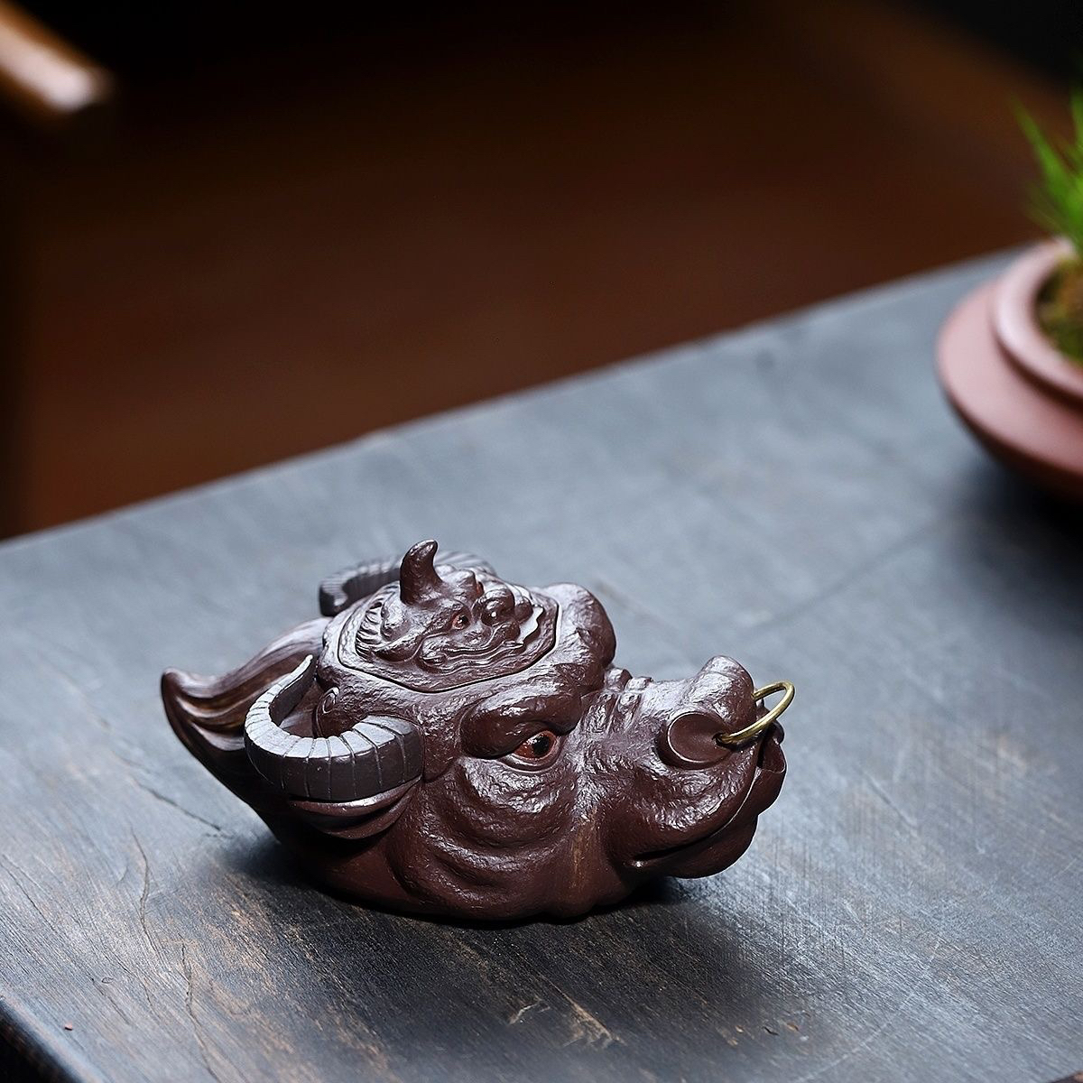 牛头公道杯紫砂茶宠摆件精品可养手工茶道招财功夫高颜值茶具配件