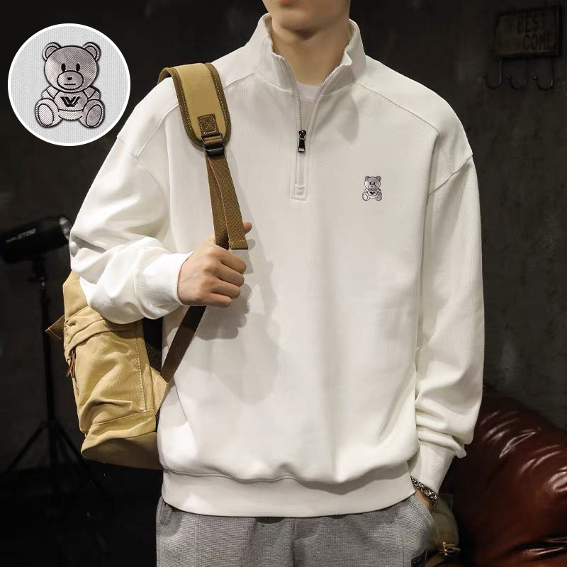 美式潮牌运动卫衣男生宽松秋季重磅纯棉半拉链polo衫领男士秋冬款