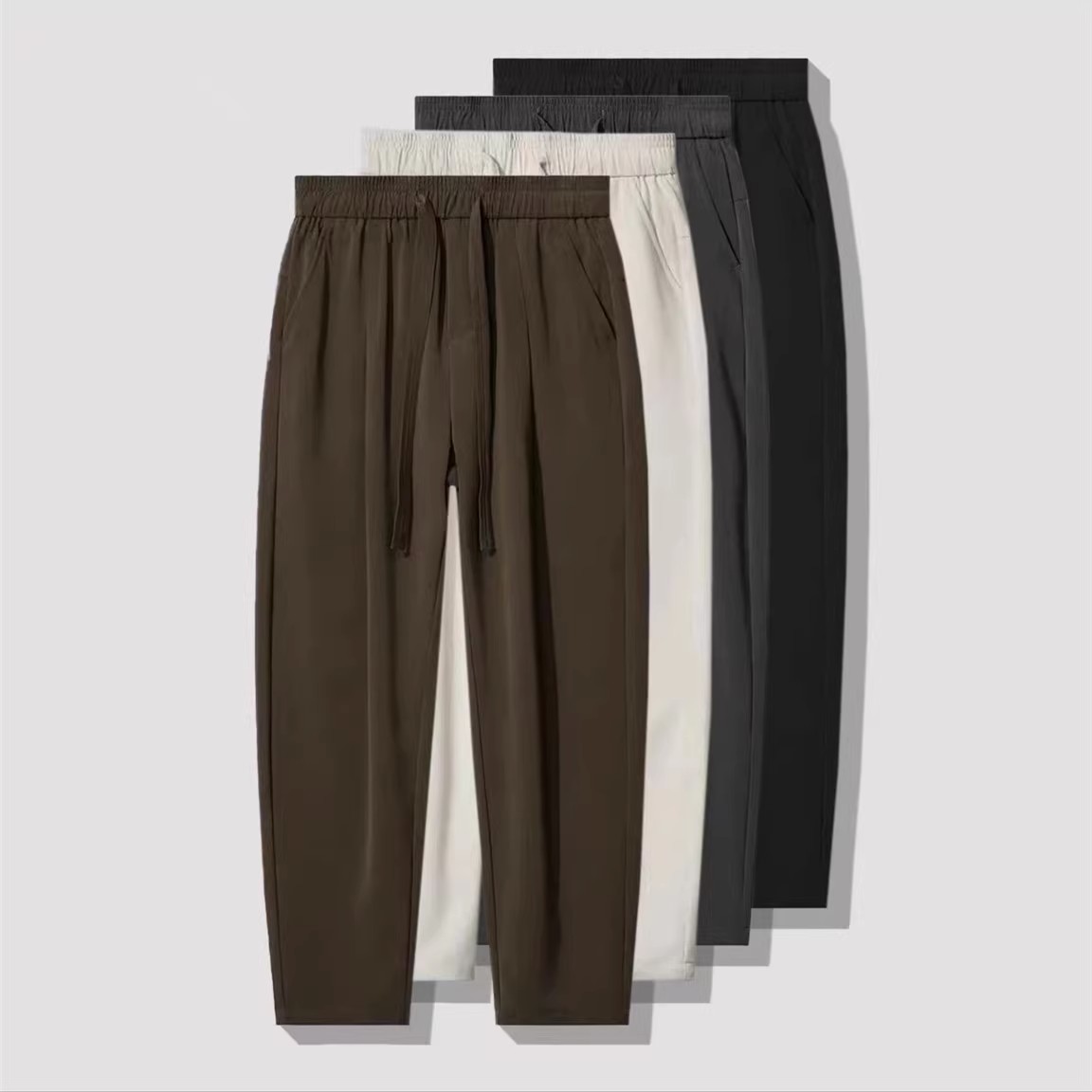 2023夏季男士简约垂感休闲西裤直筒收脚宽松百搭潮流纯色长裤子