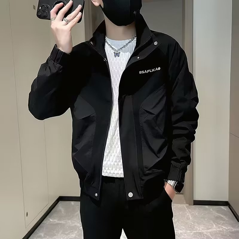 高级感刺绣外套男春秋款潮流休闲立领夹克2023新款潮牌痞帅上衣服