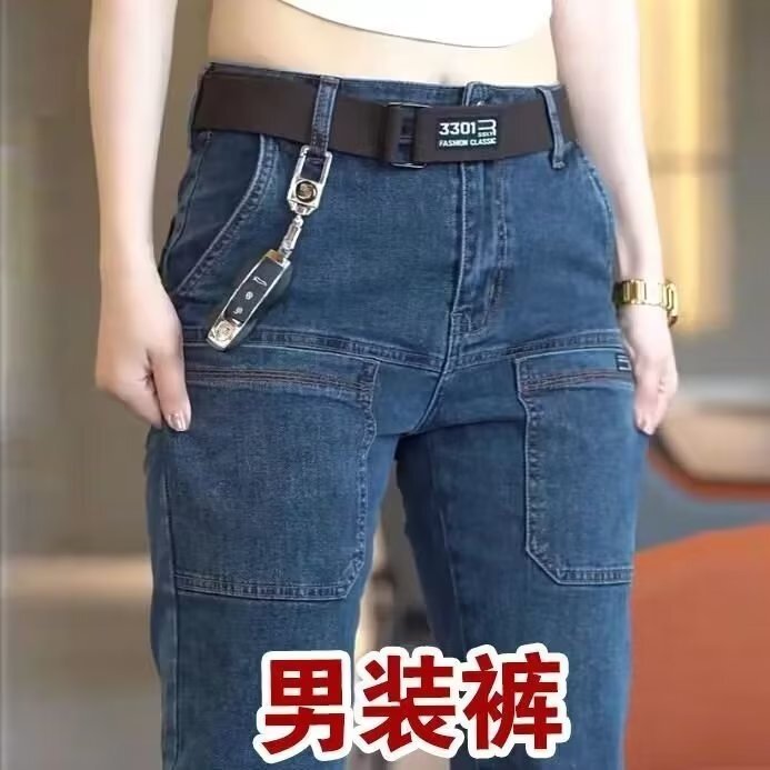 C韩版六兜弹力牛仔裤男士秋季爆款男装直筒修身潮流多口袋长裤休