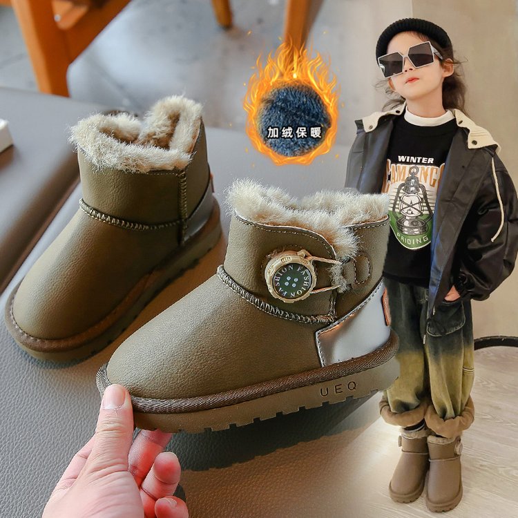 儿童雪地靴皮毛一体男童雪地棉鞋女童防滑短靴小童冬季宝宝学步鞋