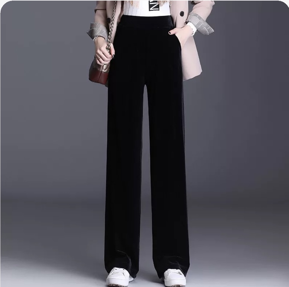 女士丝绒微阔腿裤子