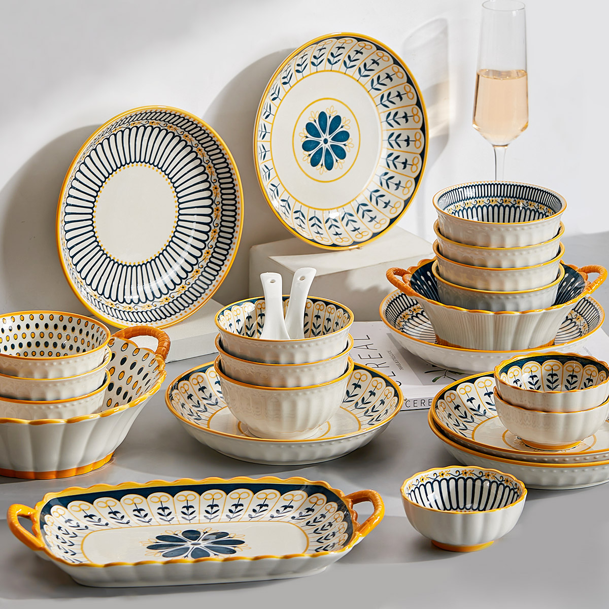 日式碗碟套装家用2023新款陶瓷碗盘碗筷组合乔迁新居盘子碗具餐具