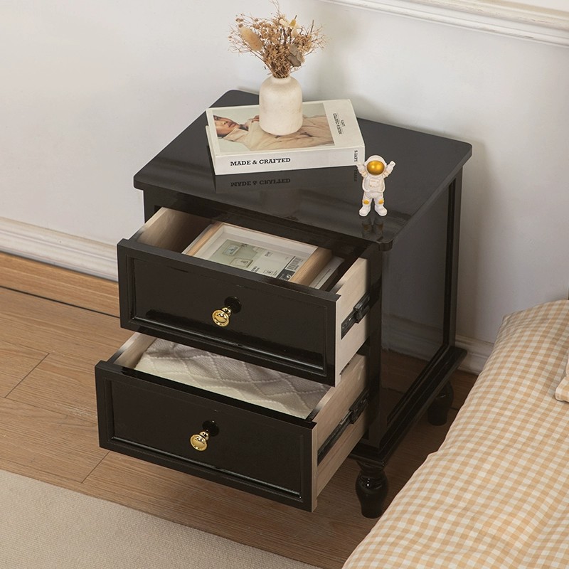 实木简约床头柜美式小型卧室白色储物柜黑色床头收纳柜网红床边柜
