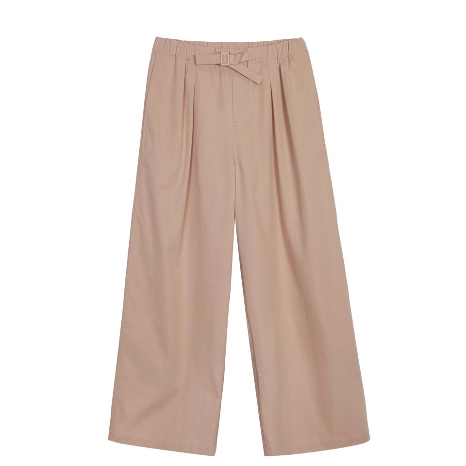 奕色【卡其阔腿九分裤】蝴蝶扣设计