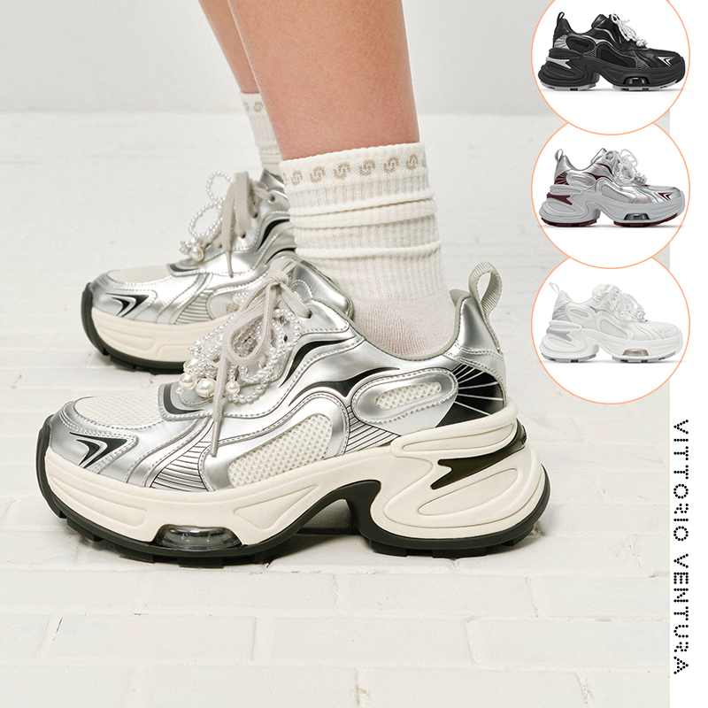 VITTORIO VENTURA薇薇燃 可拆卸珍珠网面厚底蝴蝶老爹鞋