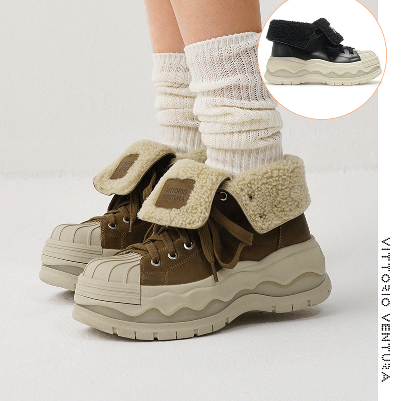 VITTORIO VENTURA薇薇燃 颗粒羊毛蛋壳底休闲毛毛雪地靴