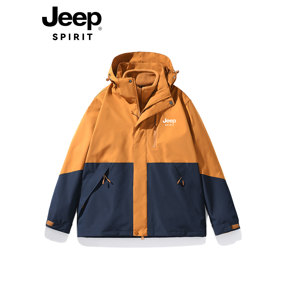 JEEP冲锋衣外套男女秋冬2023新款三合一可拆卸户外防风加绒登山服