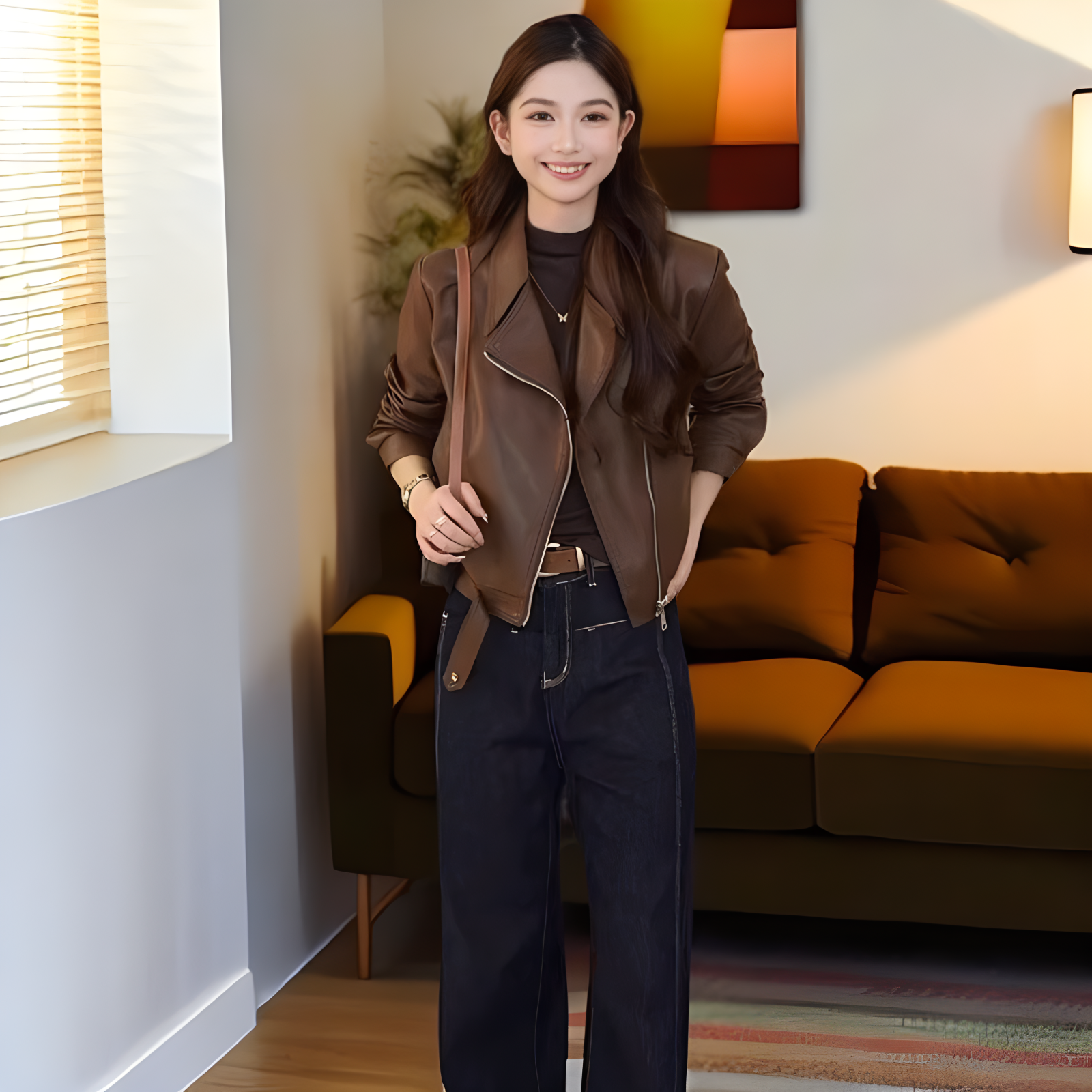 22318海宁皮衣外套女短款小个子气质皮夹克秋冬新款白搭机车服女