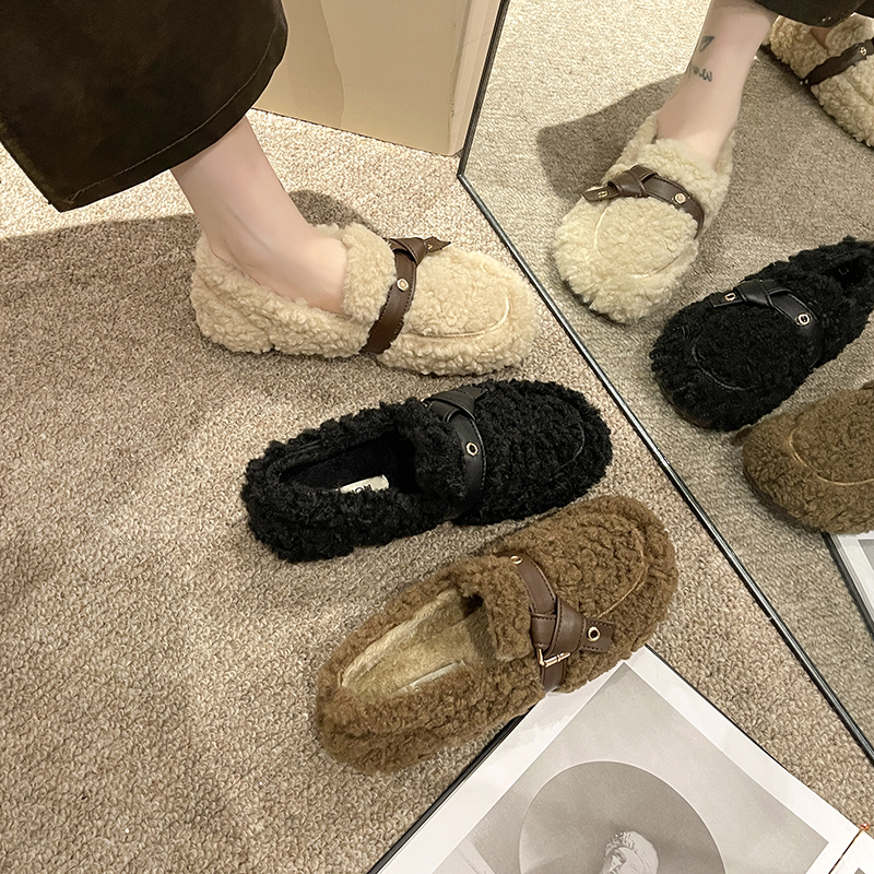 毛毛鞋女外出穿冬季新款2023网红百搭豆豆鞋二棉女鞋加绒保暖软底