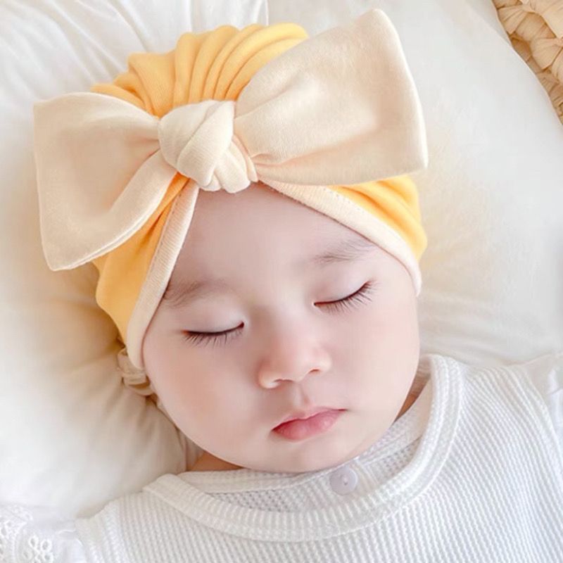 FEM】新生婴儿印度帽子春秋冬季保暖蝴蝶结护囟门0-3-6月宝宝胎帽