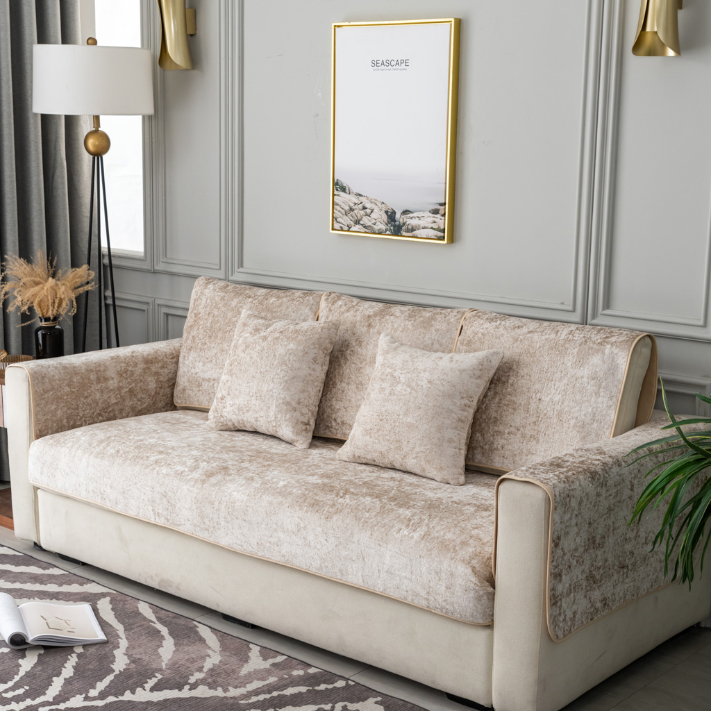 定做真皮沙发垫子巾罩套防滑米黄色短毛绒转角贵妃四季沙发罩盖布