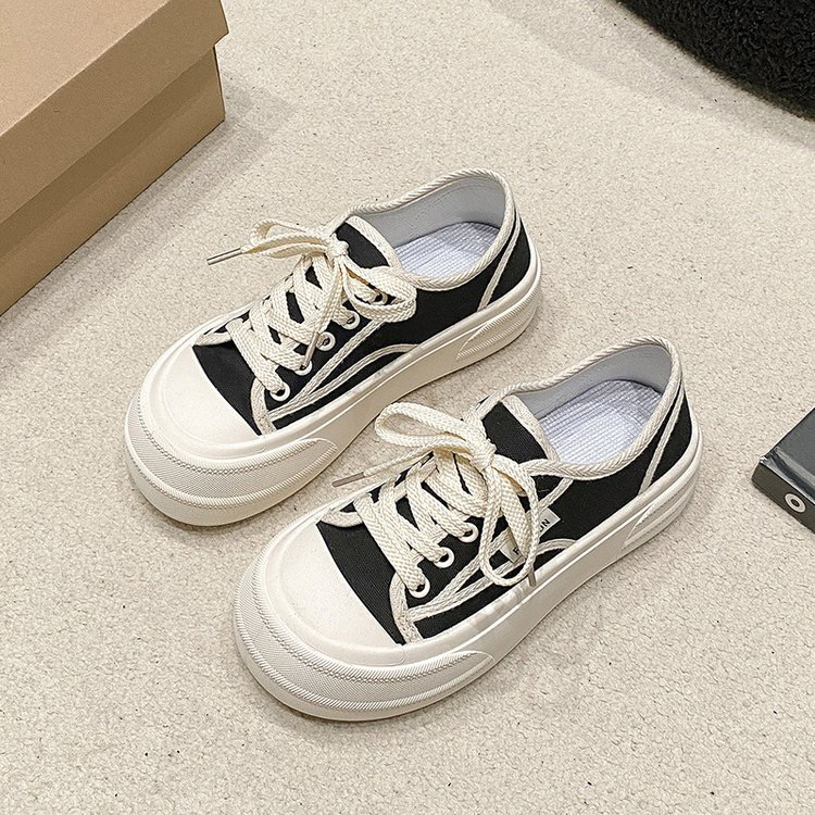 厚底帆布鞋女2024春秋新款松糕百搭爆款运动休闲小白鞋复古板鞋子