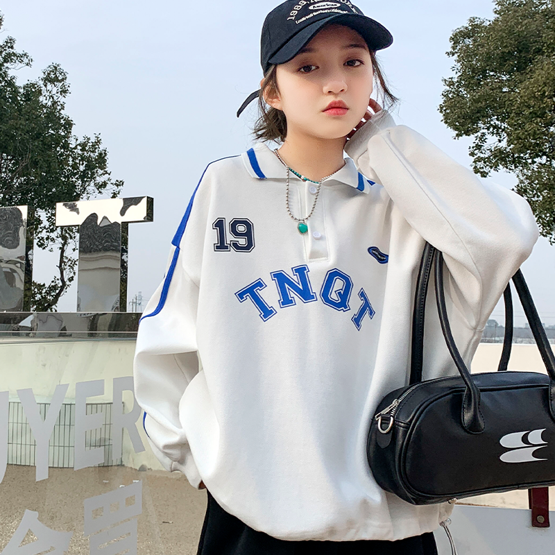 童装女童卫衣翻领秋装新款中大童洋气时髦上衣儿童长袖时尚polo衫