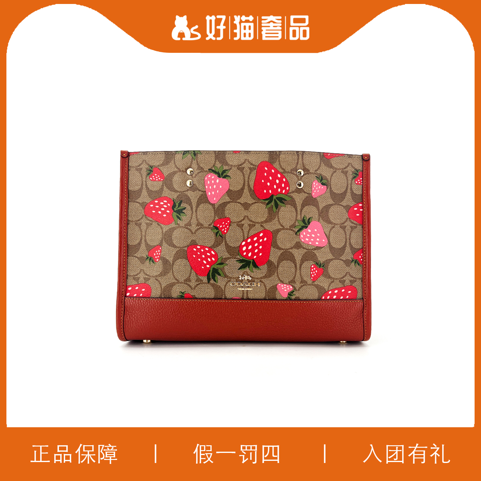 95新 COACH/蔻驰 蔻驰草莓印花方托包/W1452/30X22X13