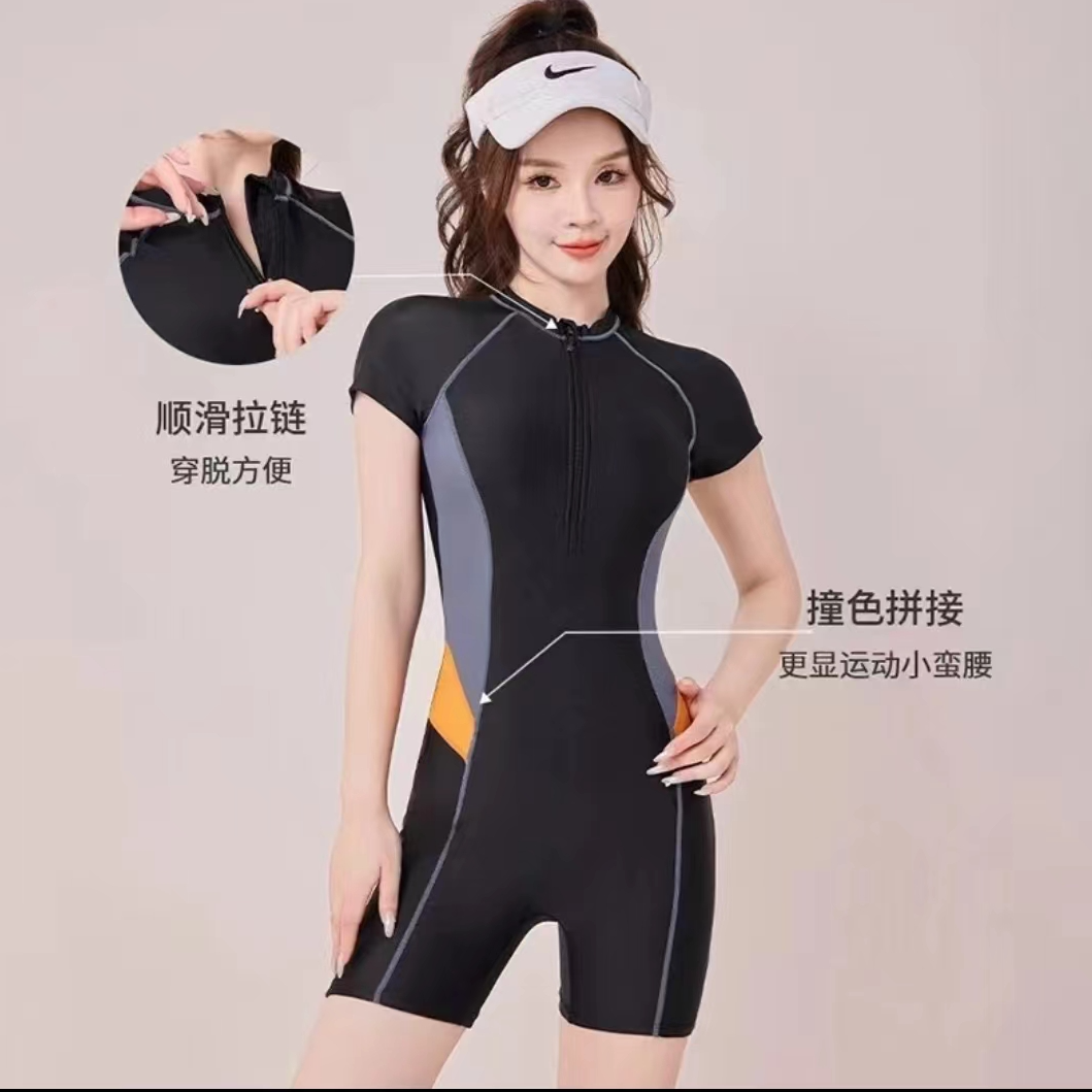 956半袖五分裤连体运动泳衣潜水服女士夏季泳衣连体             