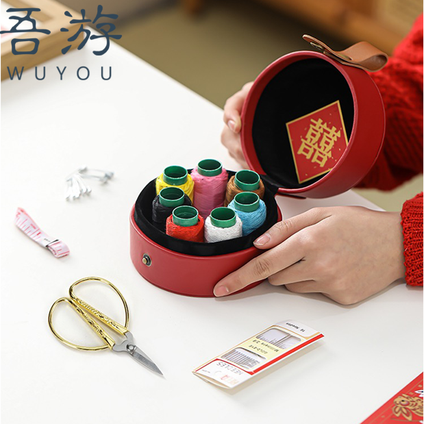 结婚陪嫁针线盒新婚嫁妆针线套装高档缝纫用品红色喜庆收纳盒