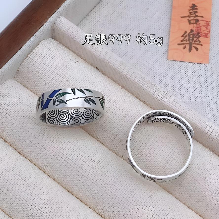 足银珐琅戒指 （珐琅竹节戒指）正品纯银节节高升新中式国潮复古戒