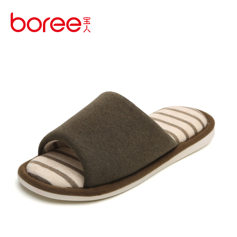 Boree/宝人棉拖男秋冬季居家透气吸汗防滑软底毛绒拖鞋舒适