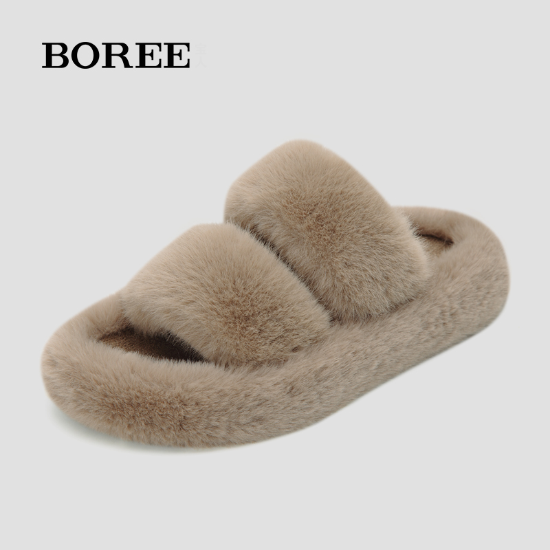 Boree/宝人拖鞋外穿居家厚底毛绒毛拖网红时尚秋冬季保暖防滑百搭