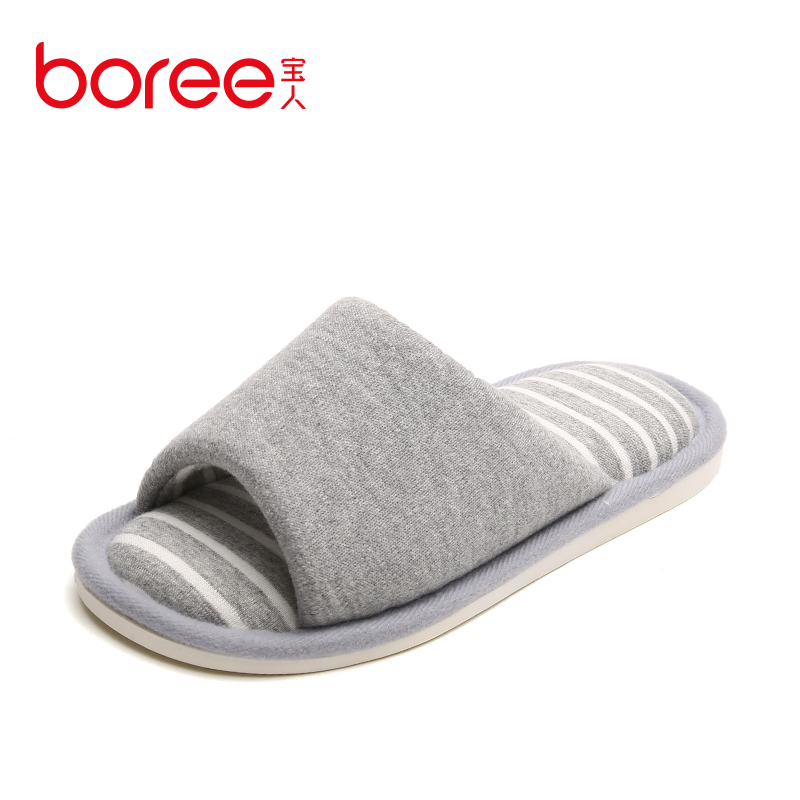 Boree/宝人亚麻拖鞋秋冬季女士居家室内保暖防滑软底棉拖鞋