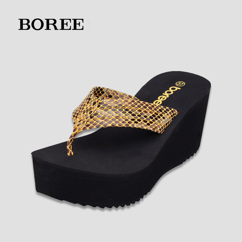 Boree/宝人人字拖女2024新款夏季厚底夹脚高跟凉拖鞋网红坡跟女鞋